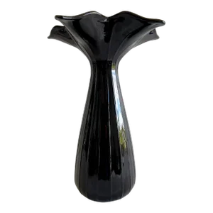 Mid-Century Modern Flared Tall Black Glass Vase