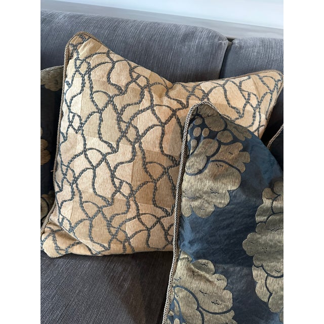 2010s Set of 6 Designer Silk Upholstered Down Filled Decorative Pillows For Sale - Image 5 of 6