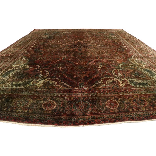 Spanish Revival Vintage Persian Ahar Heriz Rug - 10'00 X 12'10 For Sale - Image 3 of 10