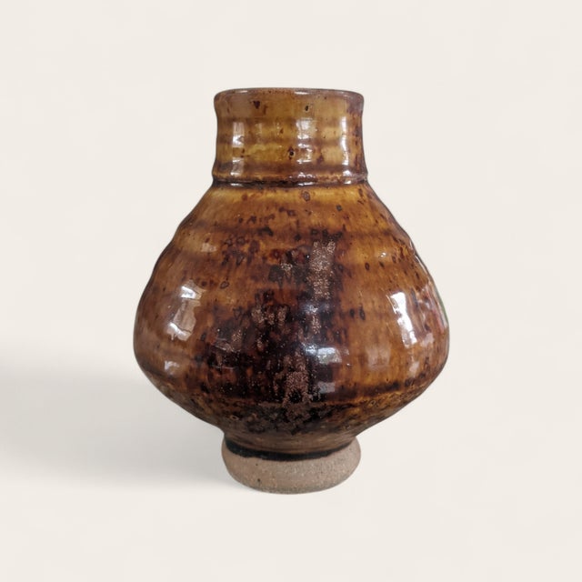 Mid Century Lava Glazed Stoneware Vase Vessels- A Pair For Sale In Charlotte - Image 6 of 10