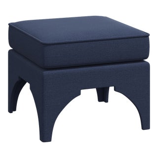 Red from Scalamandre crafted by Cloth & Company Carlisle Ottoman, Navy Blue Solid Linen