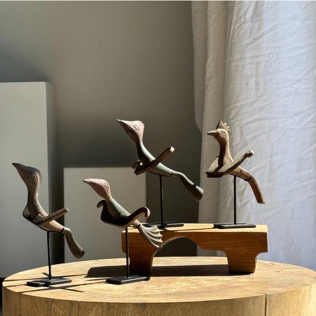 Traditional Indonesian Decorative Wooden Bird on a Base with a Crest and Rounded Wings, in Very Good conditions. Designed...