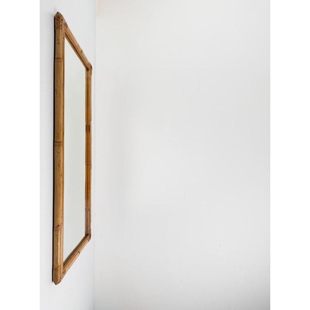 Gold Large Italian Rectangular Bamboo and Rattan Mirror, 1970s For Sale - Image 8 of 14