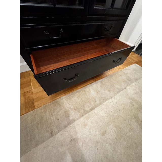 Bronson Mahogany Glass Door Bookcase Cabinet in Heritage Black Attributed to Pottery Barn For Sale - Image 11 of 18