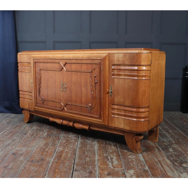 French Art Deco Oak Sideboard with Carved Doors, 1930s For Sale - Image 16 of 17