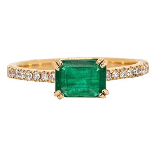 2.2cts Colombian Emerald Ring W Pave Diamond Shank in 14k Solid Gold | Em 7x5mm, Size 6.75 For Sale