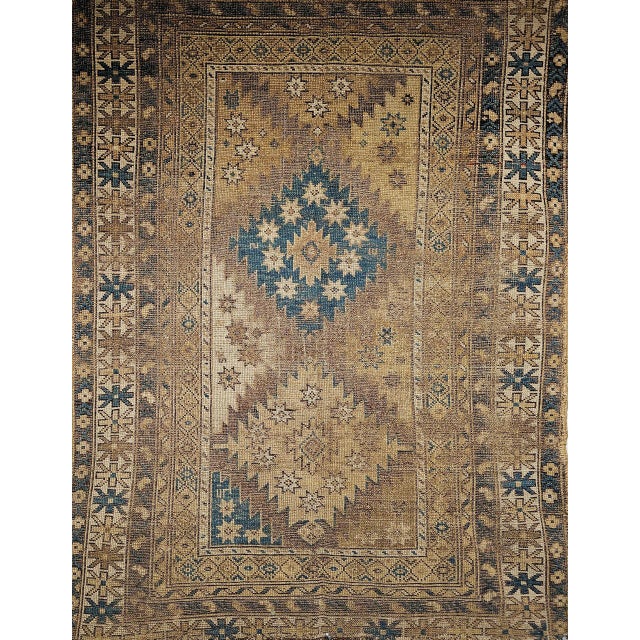 Textile 19th Century Caucasian Shirvan Area Rug, Geometric Design, Handwoven Wool, 4' x 5' For Sale - Image 7 of 15