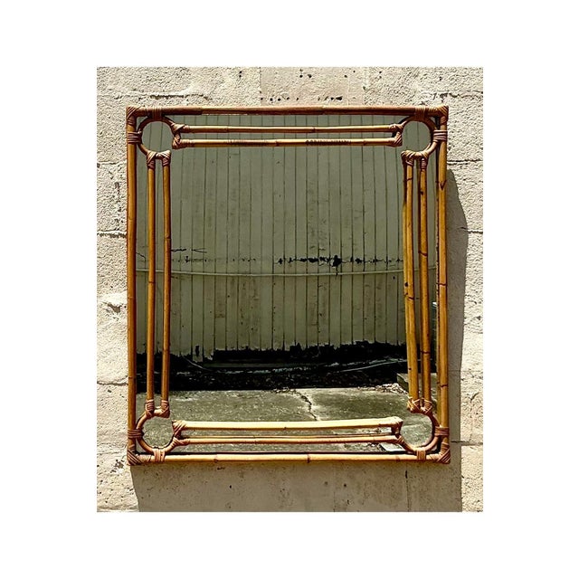 Vintage Coastal Four Corners Rattan Mirror For Sale In West Palm - Image 6 of 8