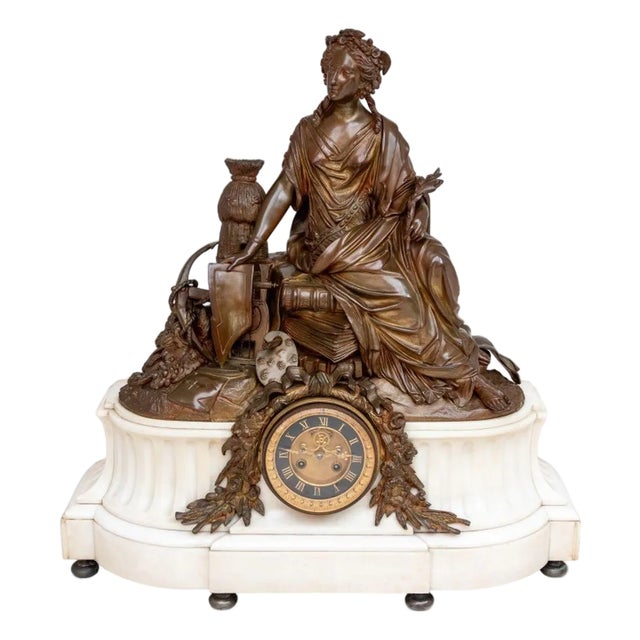 Napoleon III Bronze & Marble Figural Clock, 1870 For Sale