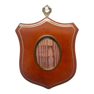 Vintage Italian Leather Shield Picture Frame For Sale