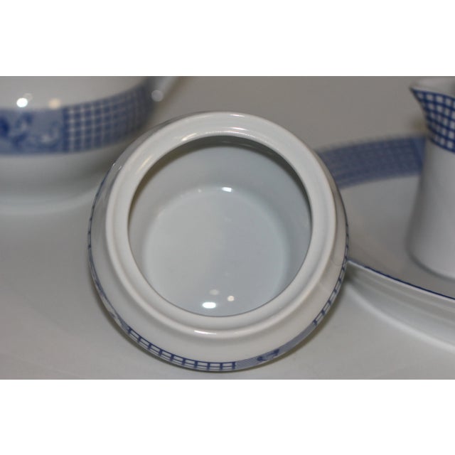French Blue & White Porcelain Breakfast Service in the “Ferme D’Antan” Pattern by Jacques Coeur France – 24 Pieces For Sale - Image 9 of 12