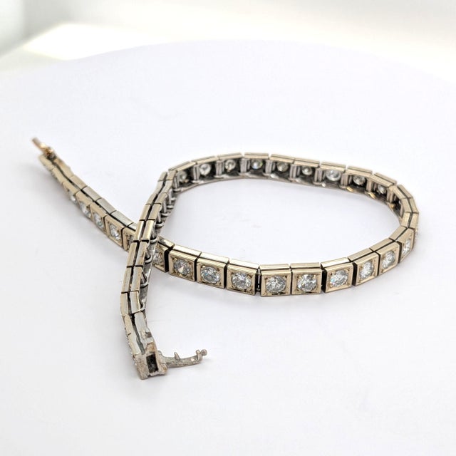 Mid 20th Century Vintage 14k White Gold Tennis Bracelet With Forty Brilliant Cut Diamonds ~4.5ctw For Sale - Image 5 of 9