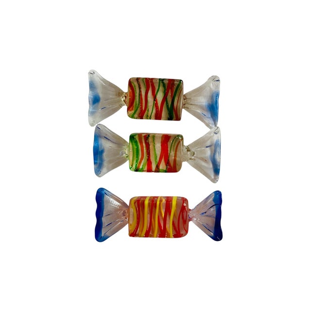 Murano Handblown Glass Multicolor Striped Candy, Set/3 For Sale In Washington DC - Image 6 of 6