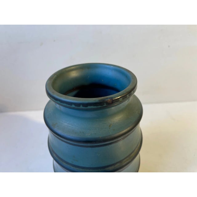 1960s Striped Petrol Blue Ceramic Vase by Knabstrup, 1960s For Sale - Image 5 of 6