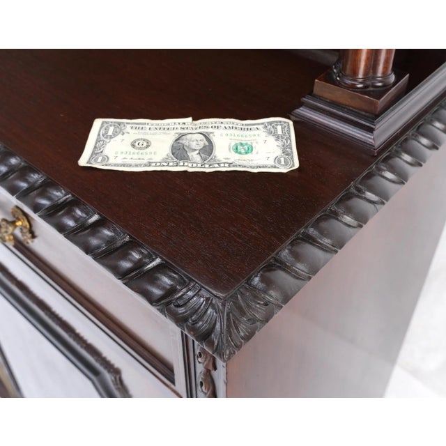 Mid 20th Century Antique Mahogany Carved Rope Edge Two Part Cupboard Cabinet Server Vitrine For Sale - Image 5 of 13