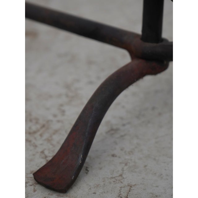 Metal Pair Vintage Fleur -De- Lis Iron Work Fireplace Andirons For Sale - Image 7 of 10