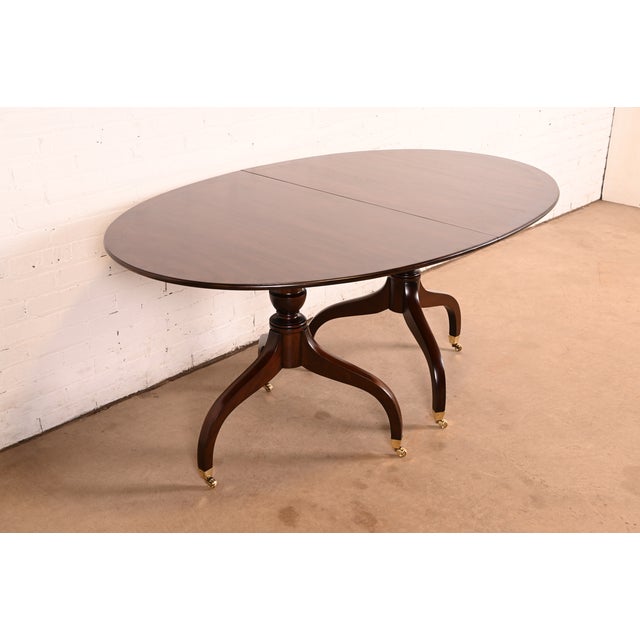 Regency Carved Mahogany Double Pedestal Extension Dining Table by Old Colony, Newly Refinished For Sale - Image 9 of 13