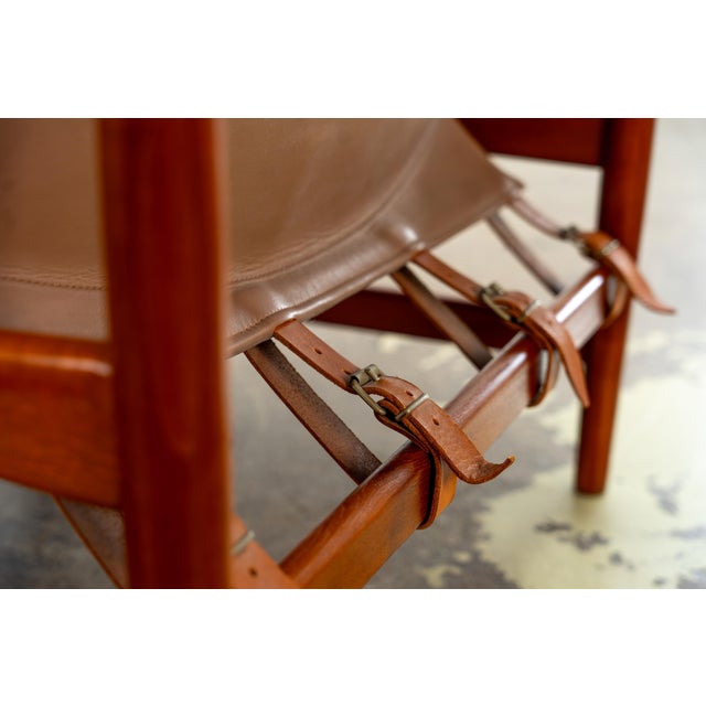 Scandinavian Safari Leather Lounge Chair in Teak, 1960s For Sale - Image 6 of 10