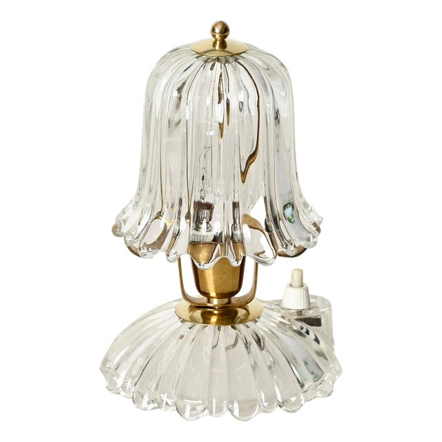 Murano Glass and Brass Bell-Flower Table Lamp attributed to Carlo Scarpa, Italy, 1940s For Sale