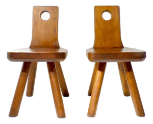 Brutalist Swiss Wooden Chairs, 1970s, Set of 2