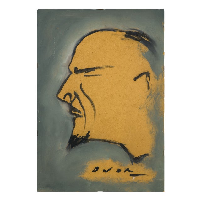 Mid-Century George Grosz Follower Tempera Portrait, Framed For Sale