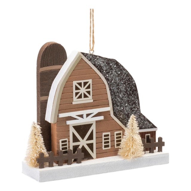 Glittered Barn Ornament (Set of 6) For Sale