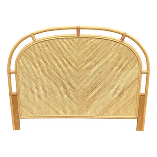 Vintage Pencil Reed Style Rattan Wicker Queen Headboard in Coastal Boho Chic Style For Sale
