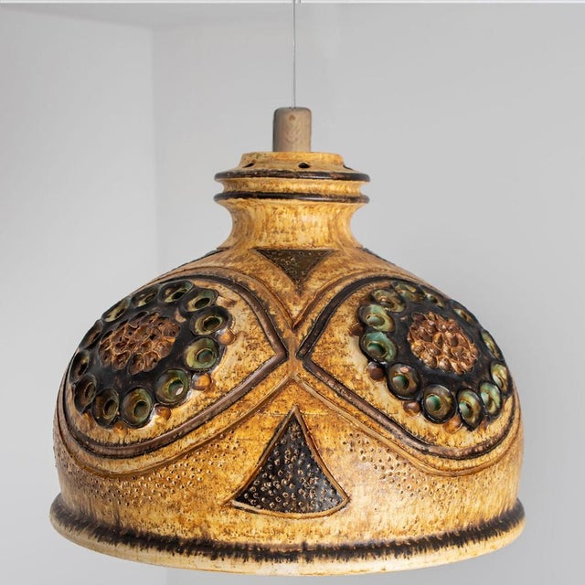 Ceramic Danish Yellow Ceramic Pendant Light, 1970 For Sale - Image 7 of 18