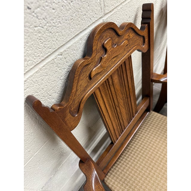 English Vintage Jacobean Revival or English Tudor Style Oak Dining Chairs - Set of 6 For Sale - Image 3 of 16