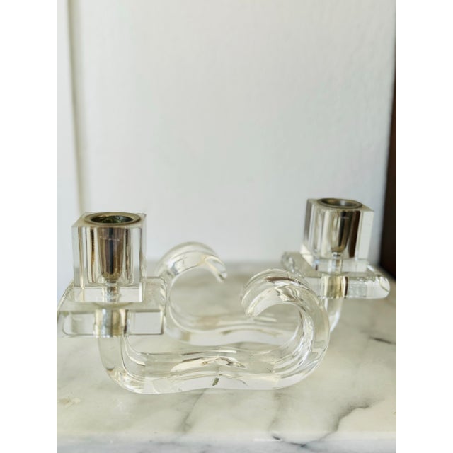 Arcole Barovier Vintage Czechoslovakian Glass Candle Holders in the Style of Barovier & Toso | Art Deco Tchécoslovaquie Decor Pair For Sale - Image 4 of 9