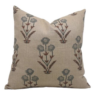 Decorative Cushion Cover 14x36 Inch Handmade Block Print Throw Pillow, Thick Linen- Amitabh For Sale