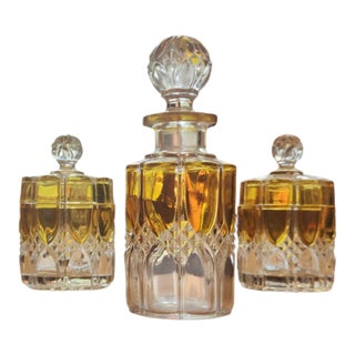 1900s Val St Lambert Yellow & Clear Vanity Set - 3 Piece Set For Sale