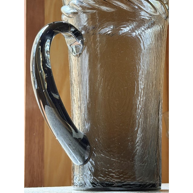Mid-Century Modern Smoky Grey Woodgrain Bark Glass Pitcher and Tumbler Set, 1970, Set of 5 For Sale - Image 6 of 16