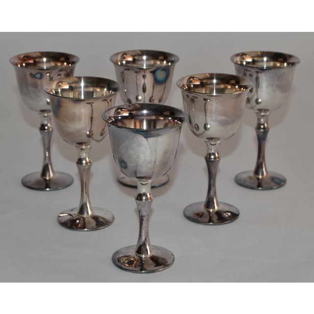 F.B. Rogers Silver Co. Set 6 Vintage Valero Spain Silverplate Sherry Goblets European Traditional 1970s For Sale - Image 4 of 12