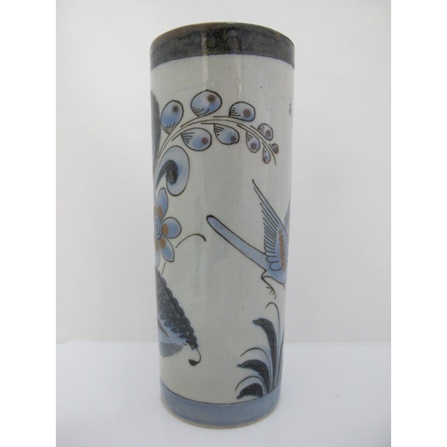 Mid 20th Century Ken Edwards El Palomar Blue Bird & Flower Tonala Mexico Folk Art Pottery 9" Vase For Sale - Image 5 of 11