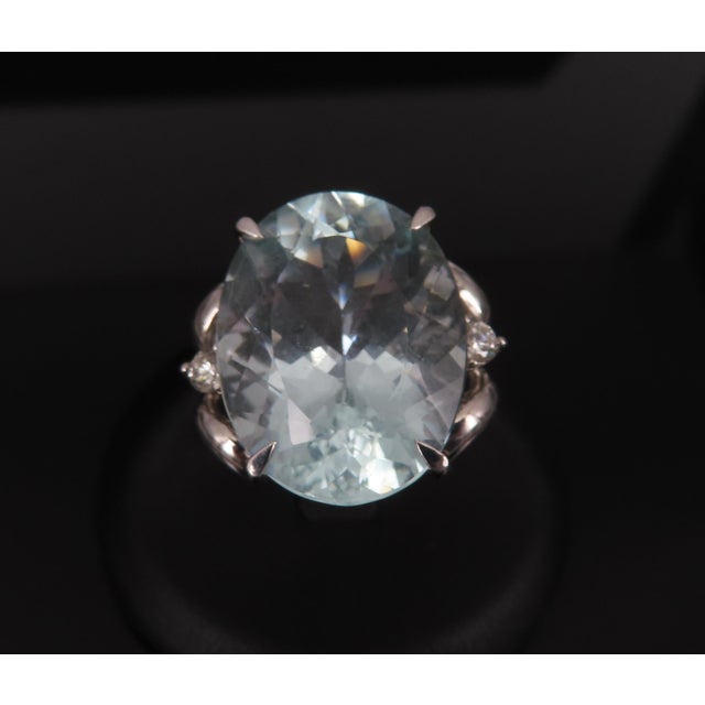 Late 20th Century Vintage 16.36ct Natural Aquamarine 0.20ct Diamond Platinum Ring, Size 8 For Sale - Image 13 of 18