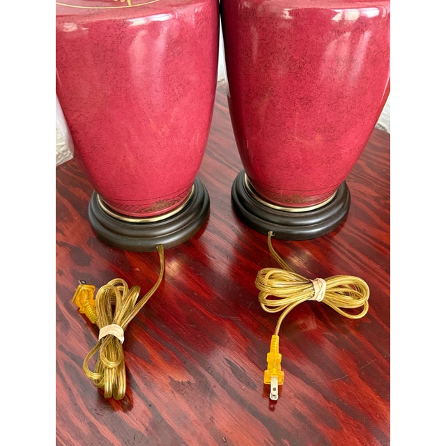 Late 20th Century Oxblood Red Glazed Ceramic Table Lamps, a Pair For Sale - Image 11 of 12