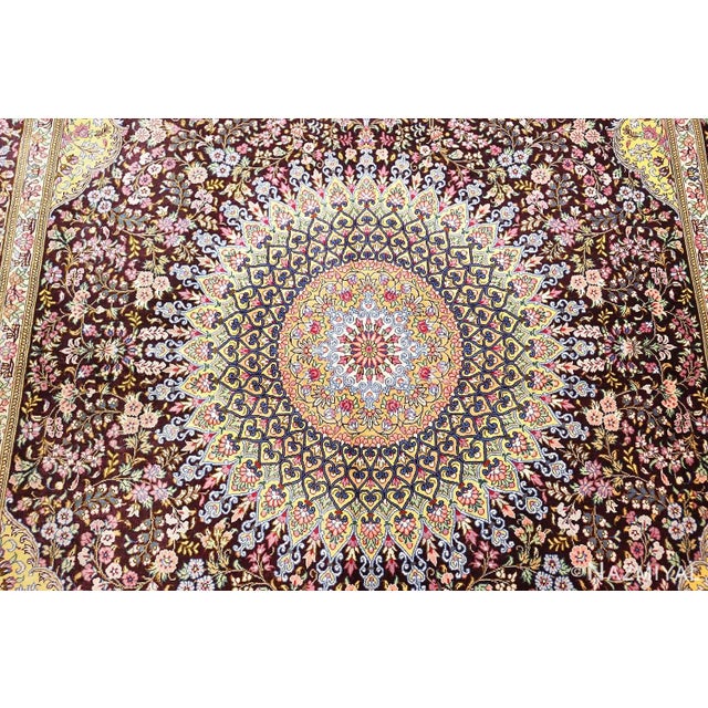 Persian Nazmiyal Collection Fine Brown Silk Persian Qum Area Rug For Sale - Image 3 of 9