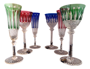 Tommy Flutes and Water Glasses in Colored Crystal from Saint Louis, 1950s, Set of 6