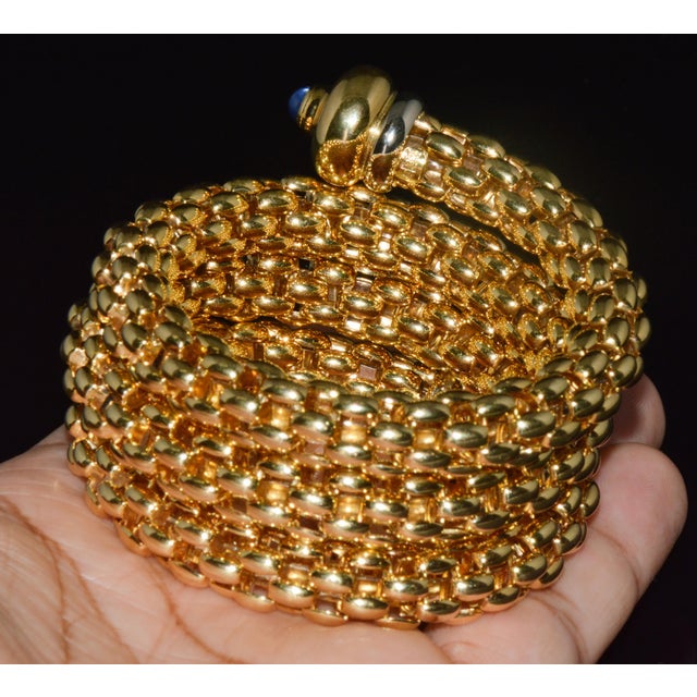 Late 20th Century Italian Fope Flex’it Blue Sapphire Woven Triple Wrap Bangle Bracelet in 18k Yellow & White Gold For Sale - Image 15 of 15