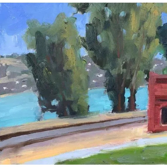 Quiet Places & Coastal — Old Brick Building Original oil painting by Haas, 12 x 8 unframed primed board, signed. A...