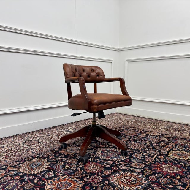 Wood English Brown Chesterfield Wade Office Chair For Sale - Image 7 of 9