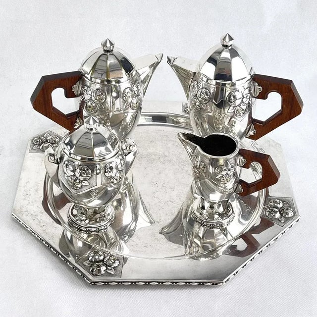 Art Deco Coffee Tea Set in Silver Plated from Ramelpa, 1920s, Set of 5 For Sale - Image 11 of 12