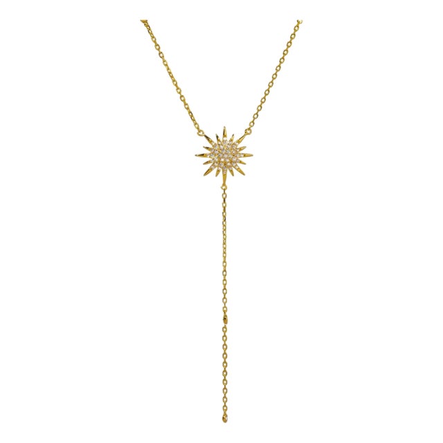 Diamond & Gold Sun Pendant Fashion Design Necklace For Sale