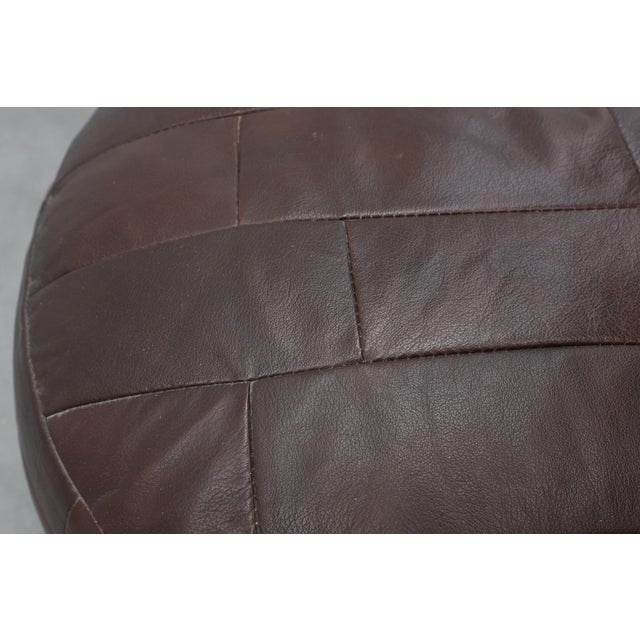 Brown Round Patchwork Leather Pouf, Switzerland, 1970s For Sale - Image 8 of 10