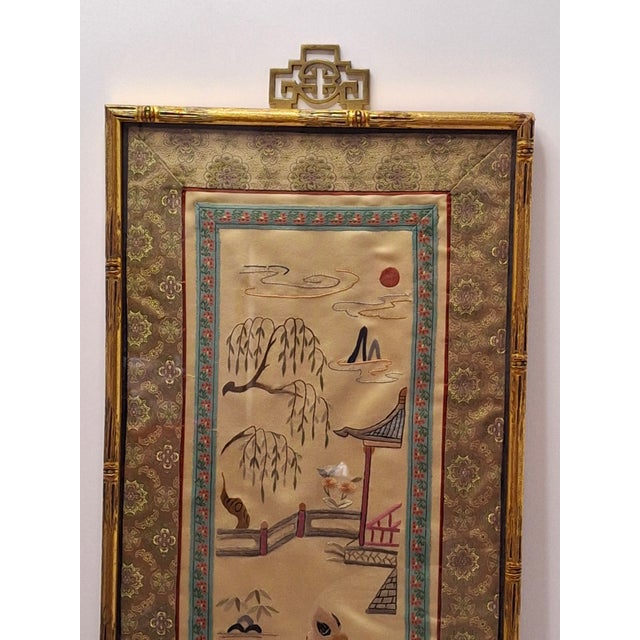 Antique 19thC Chinese Silk Embroidery Forbidden Stitch Framed Canton Export 27" For Sale In Boston - Image 6 of 10