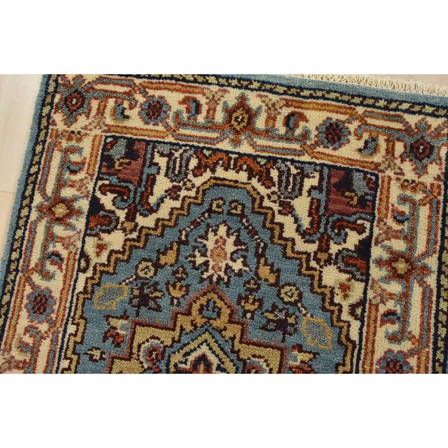 Heriz Runner 2’6” X 8′ Blue Wool Tribal Hand-Knotted Oriental Rug For Sale In Philadelphia - Image 6 of 12