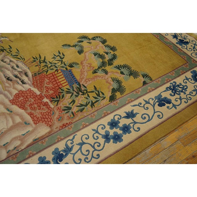 Goldenrod Traditional Display of Chinese Culture on a Yellow Background Color Antique Chinese Art Deco Rug For Sale - Image 8 of 10