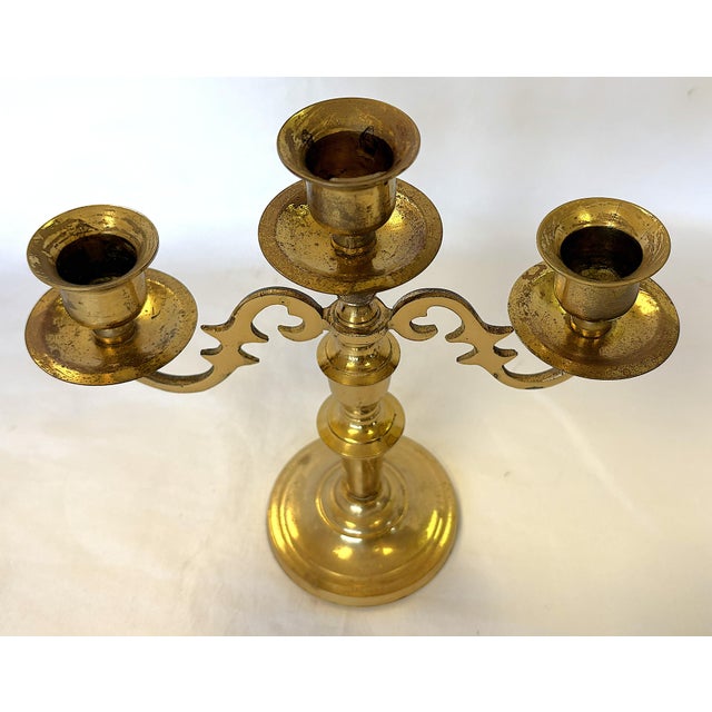Mid 20th Century Vintage Brass 3-Candle Holder Made in Japan For Sale - Image 5 of 14