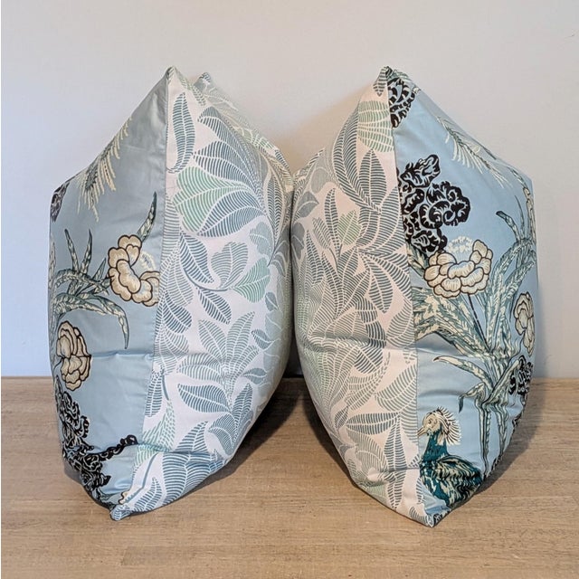 Transitional Schumacher Peacock Aqua Pillows- Pair For Sale - Image 3 of 7